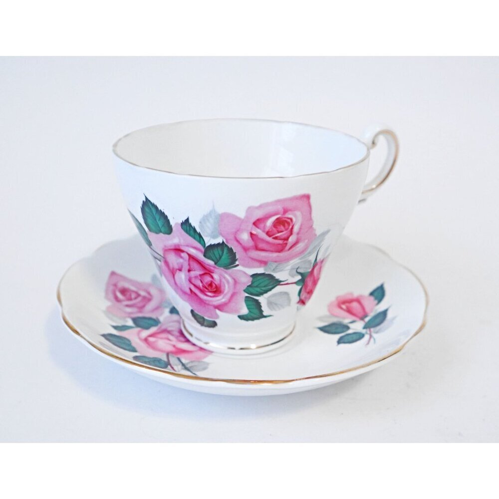 Tea Cup and Saucer Saucer Vintage Teacup  Pink Roses Regency Bone China England